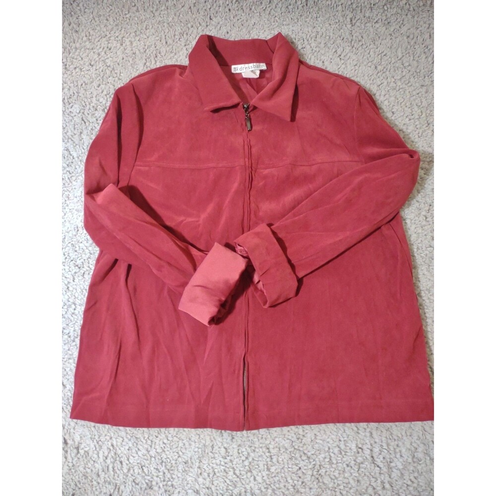 Dress Barn Sz 14 Zip Up Textured Thin Jacket Vtg Usa Long Sleeve Rolled Cuff